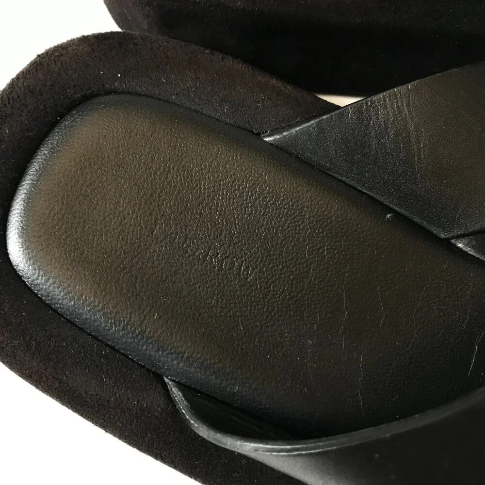 The ROW Ginza Leather Platform Sandals Flip Flops Womens 41.5 11.5 Black Suede - Picture 6 of 14